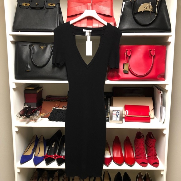 Shoulder Point Open Back Body con Knit Dress - Picture 2 of 5